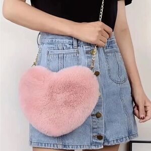 Pink Fuzzy Heart Purse